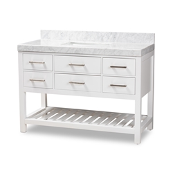 Baxton Studio Yolanda 48-Inch Modern and Contemporary White Finished Wood and Marble Single Sink Bathroom Vanity
